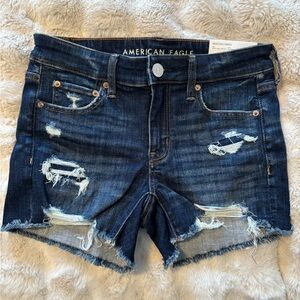American Eagle Outfitters Dark Blue Ripped Jean Shorts